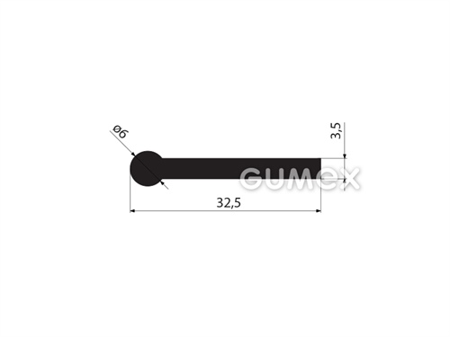 "I" Gummiprofil, 32,5x6/3,5mm, 60°ShA, EPDM, -40°C/+100°C, schwarz, 